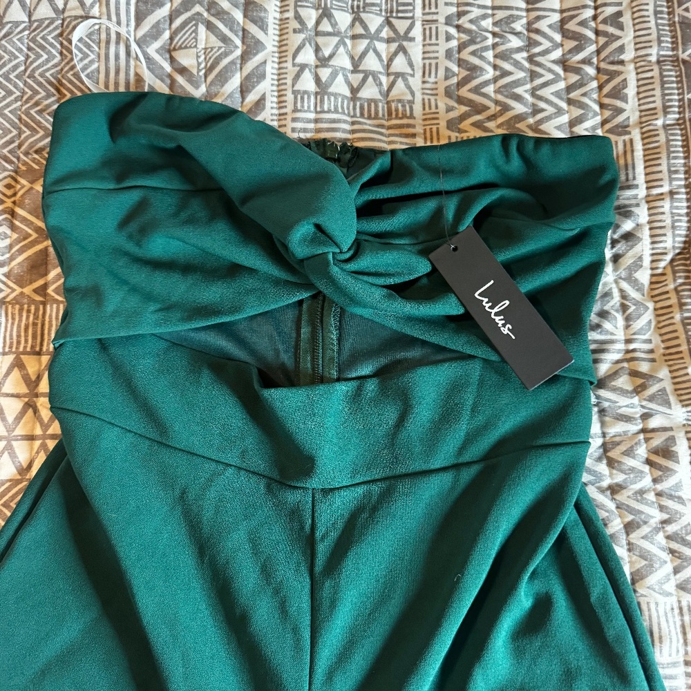 Hunter Green Strapless Wide-Leg Jumpsuit